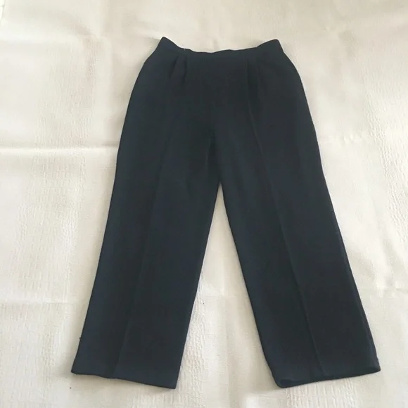 St John Basics Santana Knit Pleated Pants Size 12 Black Wool Blend Designer - Picture 3 of 13